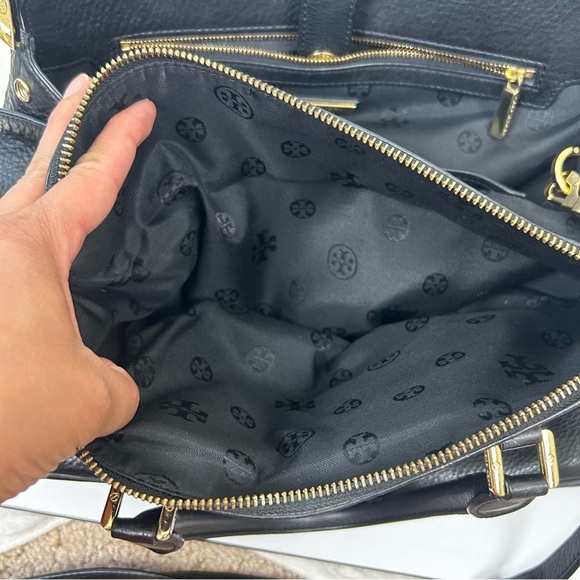 Tory Burch Pebbled Leather 3 compartment purse handbag tote black - Picture 8 of 12